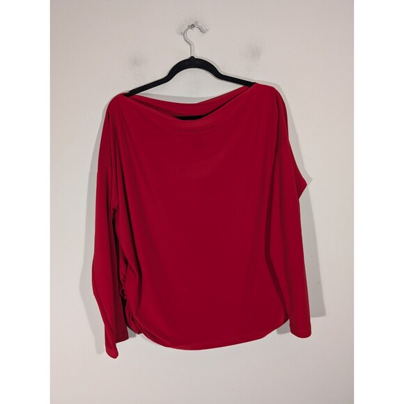 Clara Sun Woo Womens Red Long Sleeve Boat Neck Top Sz XL Mature Mob Wife Modest - Picture 2 of 8